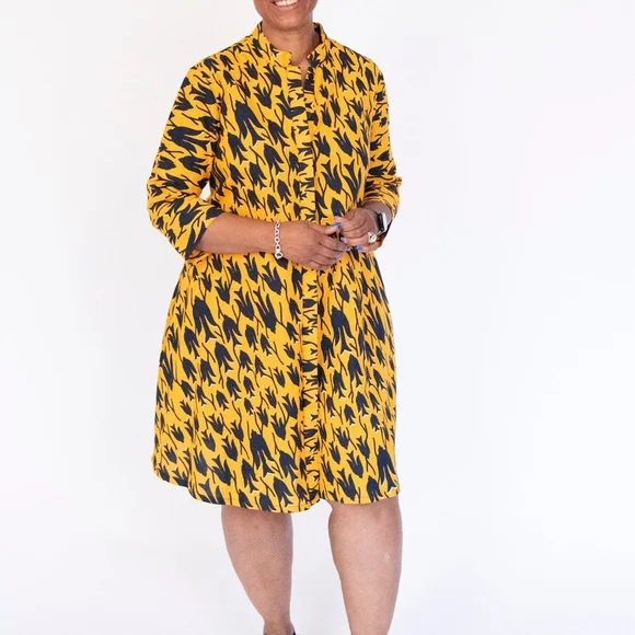 Vibrant Yellow and Black Long Sleeve Dress - Picture 5 of 5